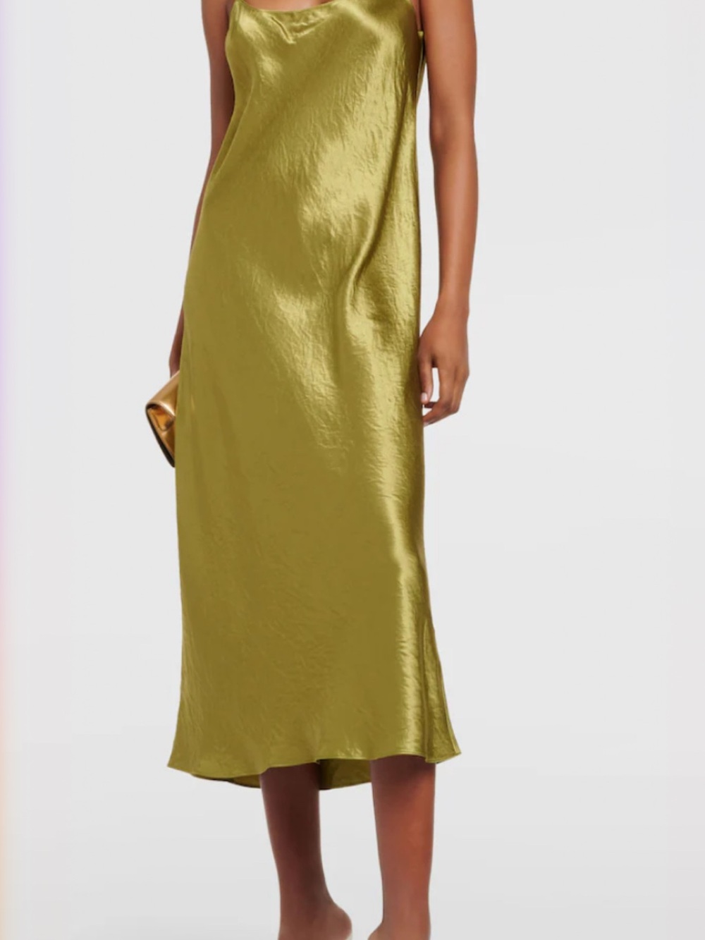 Vince Olive Green Satin Midi Slip Dress